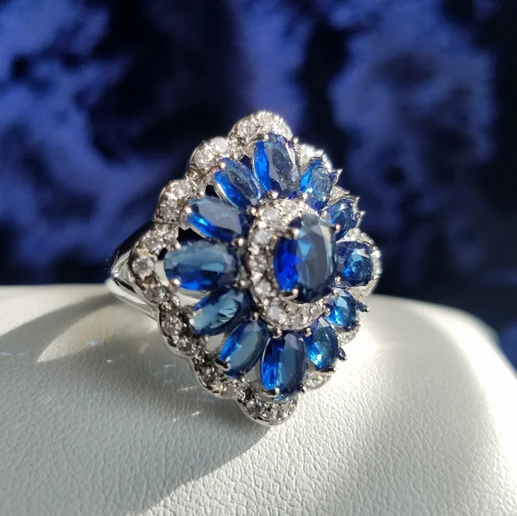 Swarovski Elements Blue Sapphire 925 Sterling Silver Statement Ring NEW - Picture 10 of 10